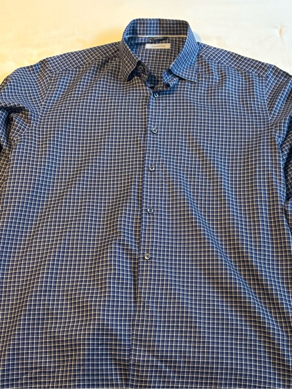 Ermenegildo Zegna dress shirt, men’s XL blue white black check Italian luxury - Picture 3 of 13
